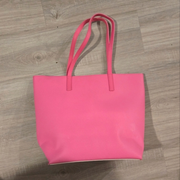 Large Pink Tote Faux Leather With Mother In Different Languages Lining - Picture 1 of 5